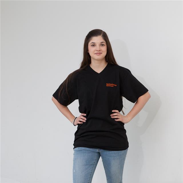Damen T-Shirt, V-Ausschnitt und FH-Logo, schwarz