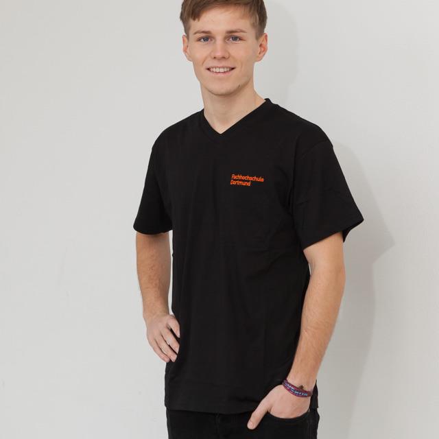 Unisex T-Shirt, V-Ausschnitt und FH-Logo, schwarz