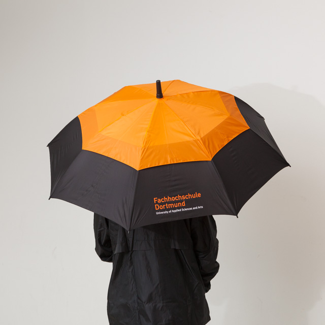 Stabschirm mit FH-Logo, orange/schwarz